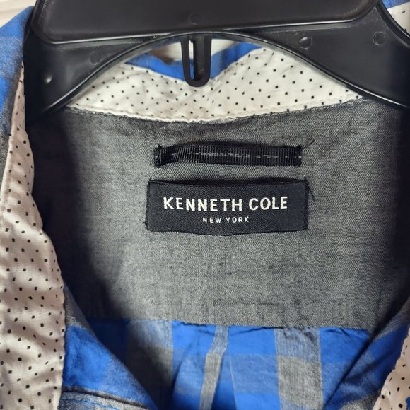 Kenneth Cole Men's Button Up Plaid Blue/Grey Short Sleeve Shirt Size: XL - Picture 3 of 13
